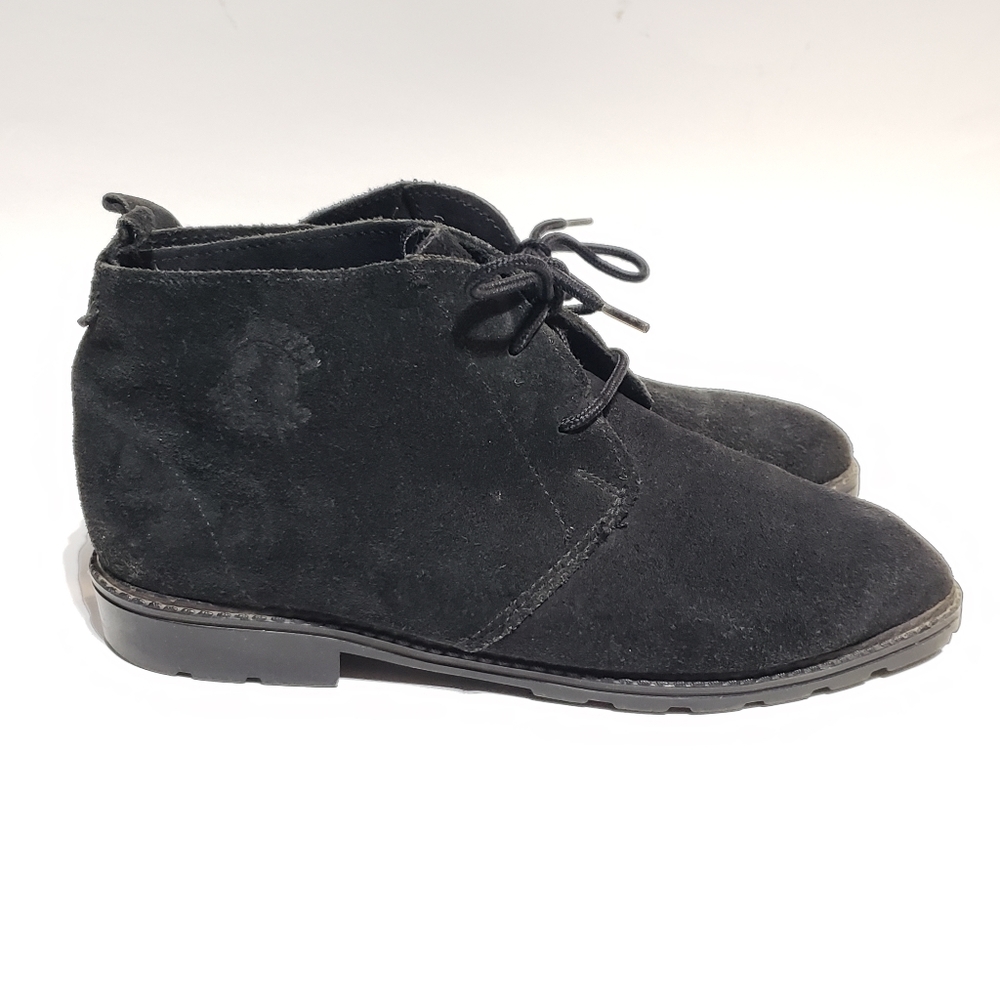 Vintage 90s women's black suede Earth Works lace up chukka boots shoes, size 8.5
